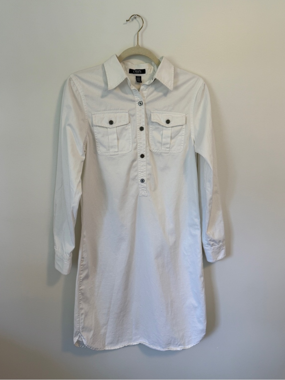 Chaps White Cotton Button-Front dress - Picture 2 of 4